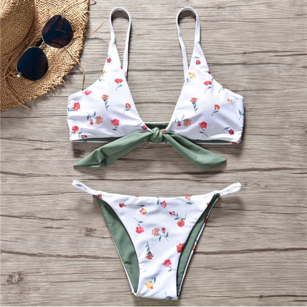Floral White and Green Bikini